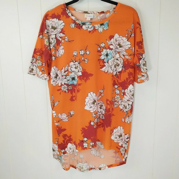 LuLaRoe Irma Tunic XS hi low Top Orange Floral - Picture 2 of 5